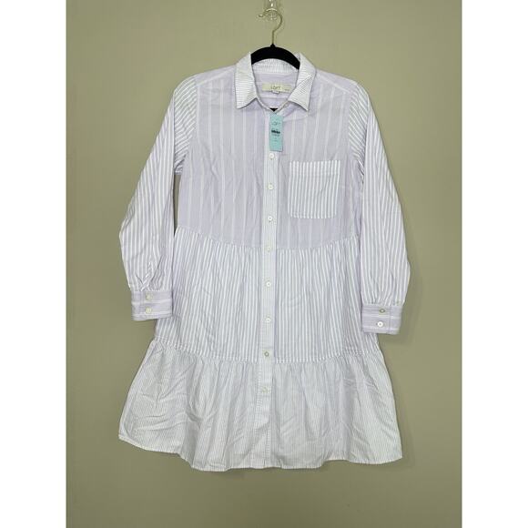 LOFT Dresses & Skirts - NEW LOFT Light Purple White Stripe Cotton Tiered Pocket Shirtdress Size SP